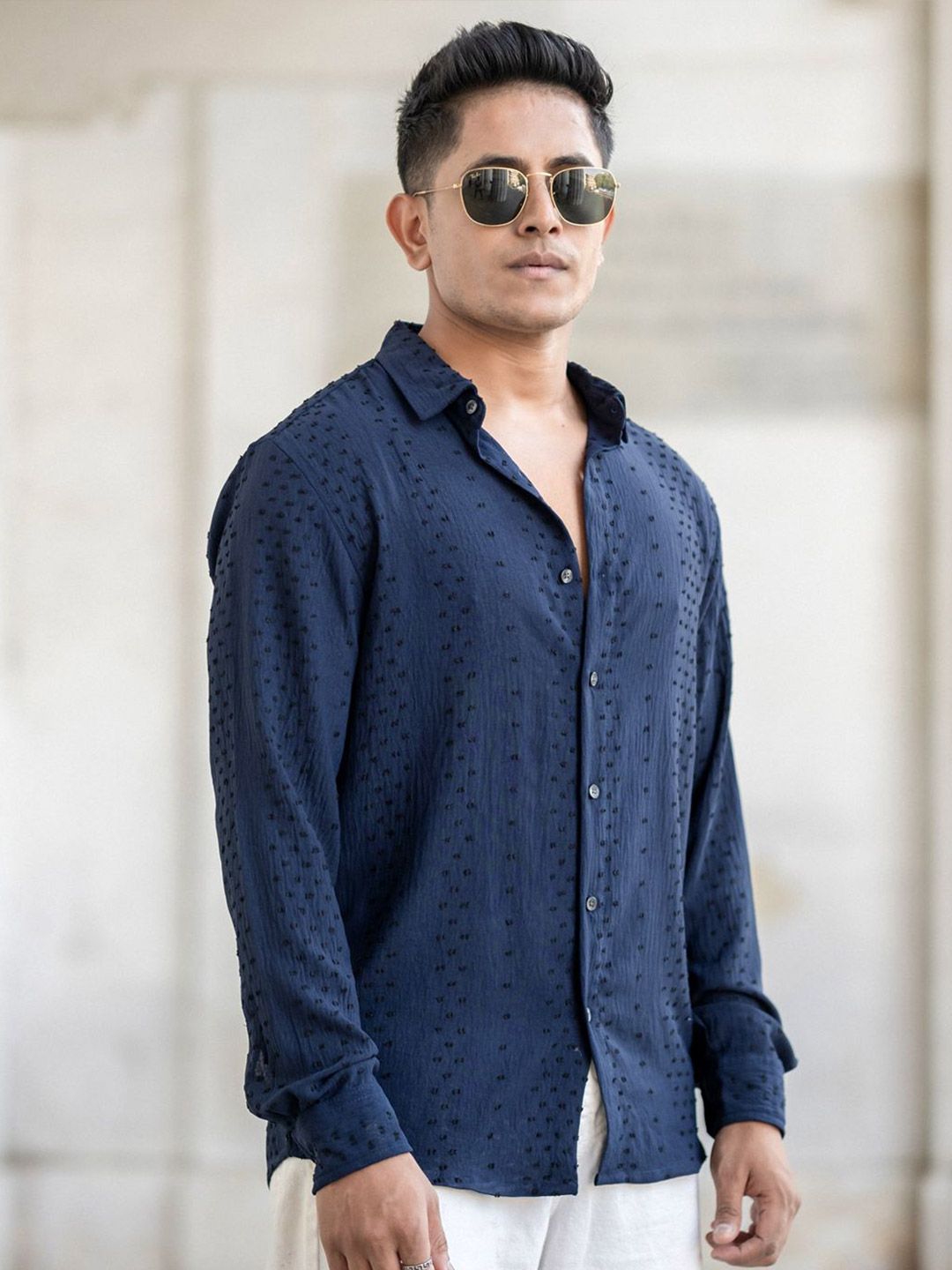 Powerlook Men Spread Collar Textured Casual Shirt