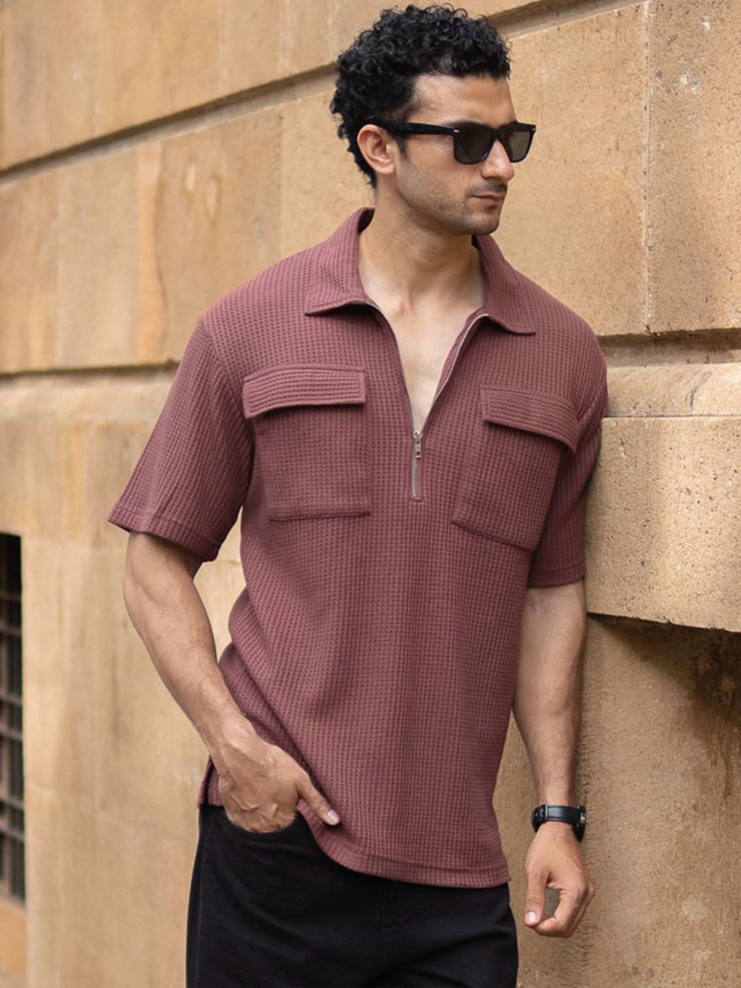 Powerlook SS25 Oversized Self Design Drop-Shoulder Sleeves Pockets Detail T-Shirt