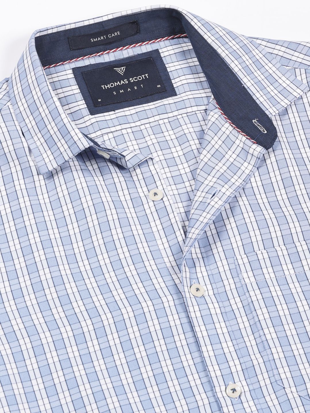 Thomas Scott Men Smart Spread Collar Tartan Checked Cotton Formal Shirt