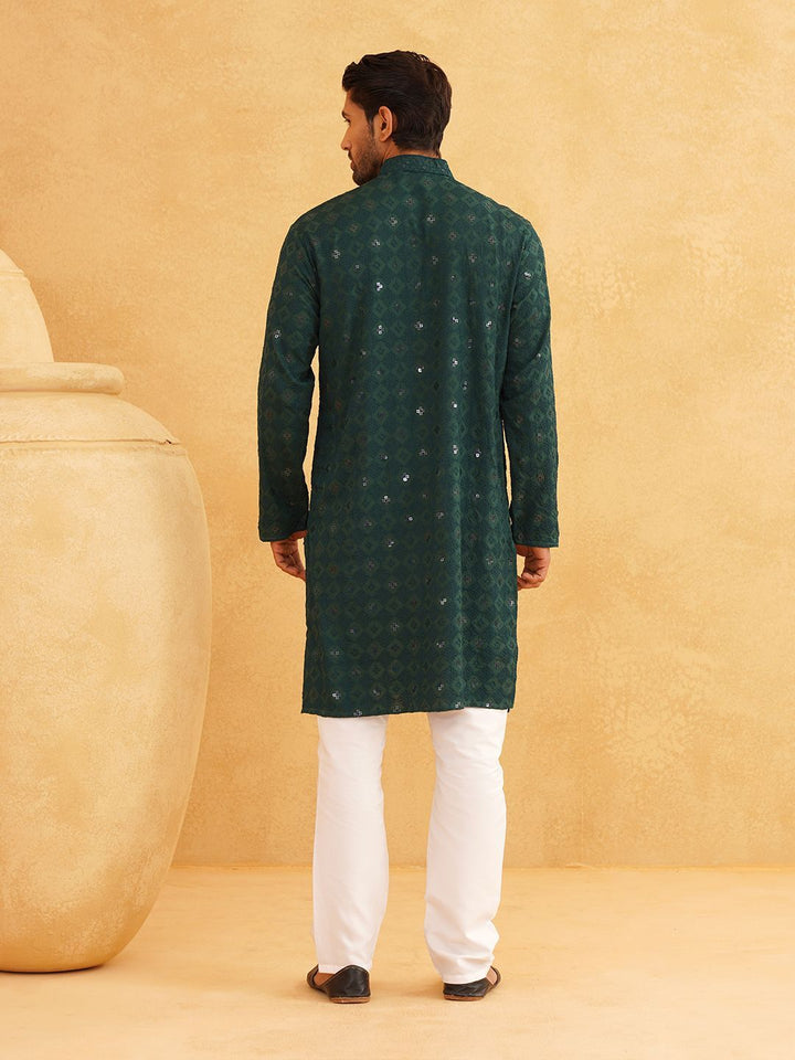 SOJANYA Motif Etnik Bersulam Kolar Mandarin Labuci Kapas Tulen Kurta Lurus