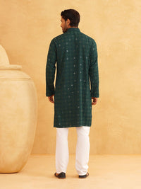 SOJANYA Motif Etnik Bersulam Kolar Mandarin Labuci Kapas Tulen Kurta Lurus