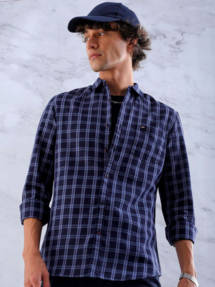 The Indian Garage Co Men Slim Fit Cotton Checked Casual Shirt