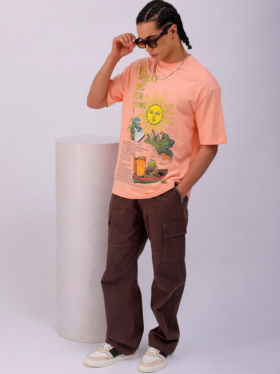 The Indian Garage Co Men Graphic Printed Round Neck Pure Cotton Relaxed Fit T-shirt