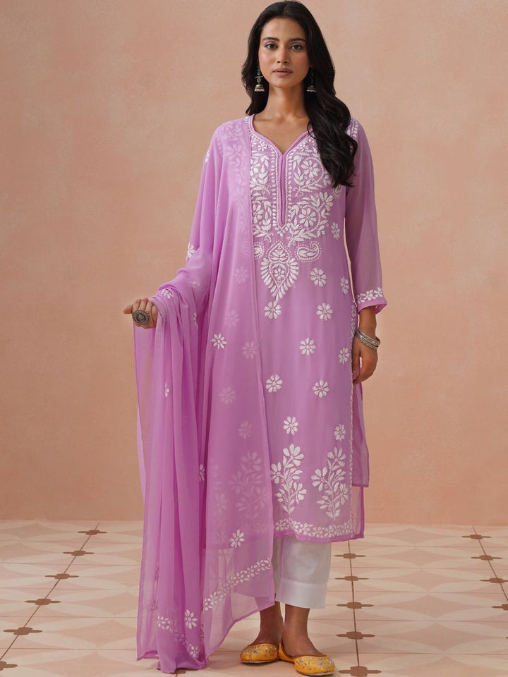 Rumah Wanita Chikankari Bersulam Chikankari Georgette Kurta