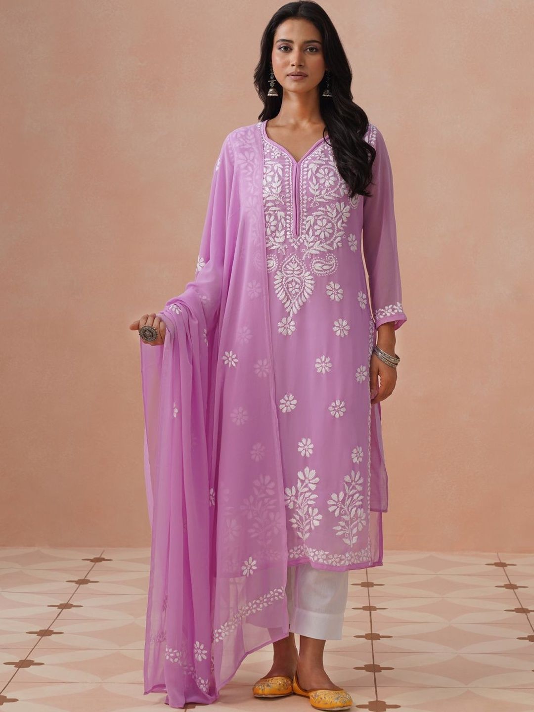 Rumah Wanita Chikankari Bersulam Chikankari Georgette Kurta