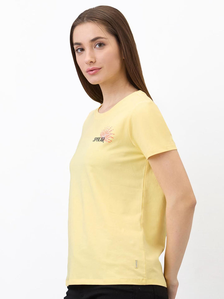 SPYKAR Women Regular Fit Graphic Printed Round Neck Cotton T-shirt