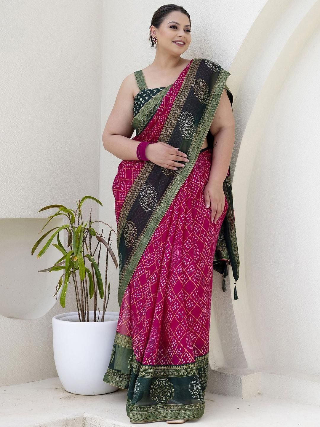 KALINI Bandhani Poly Chiffon Saree