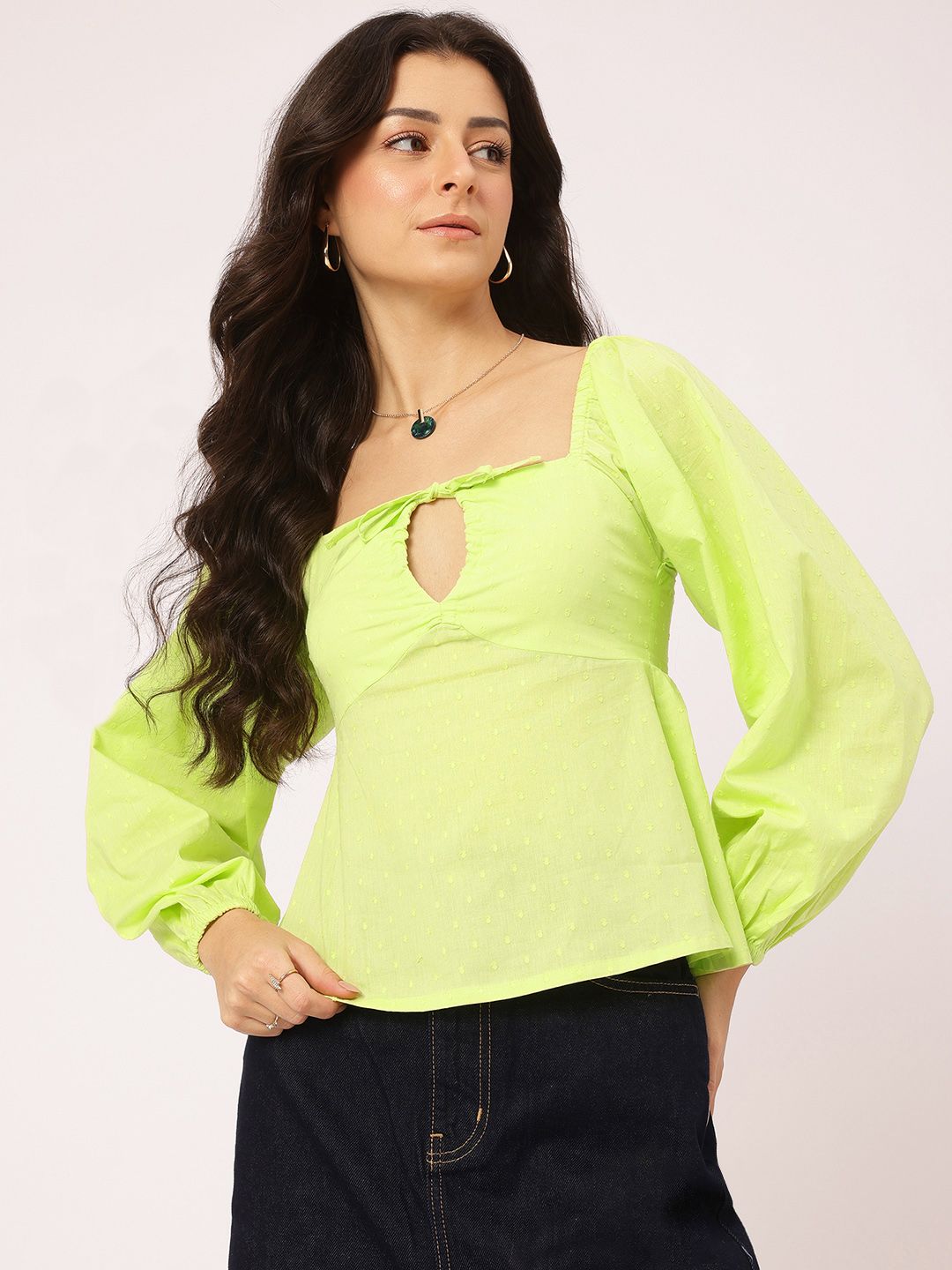 DressBerry Dobby Delight Smocked Puff Sleeve Top