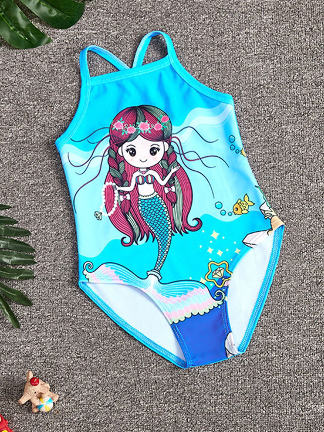 YK Girls Printed Shoulder Straps Swimwear