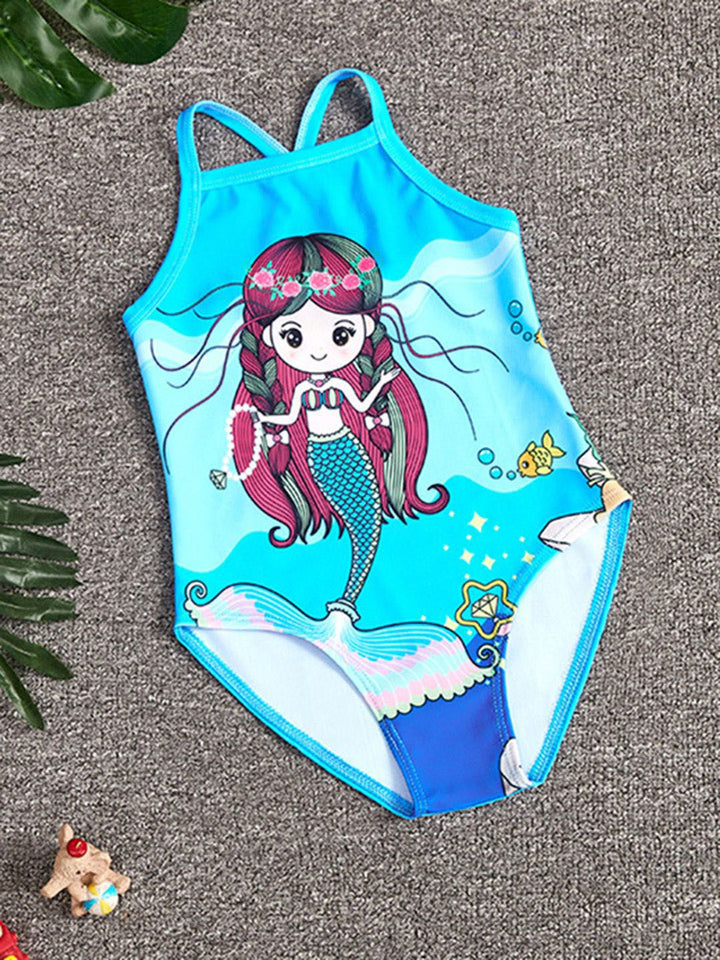 YK Girls Printed Shoulder Straps Swimwear