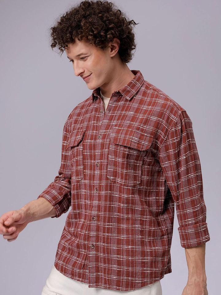 The Indian Garage Co Men Relaxed Fit Textured Checked Resortwear Shirt
