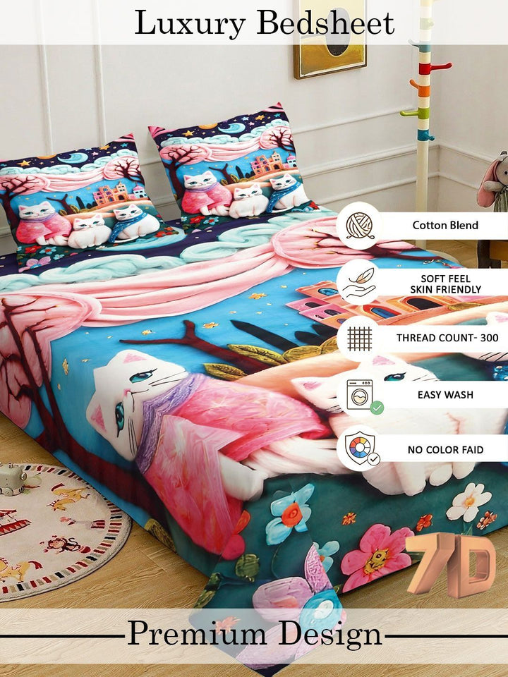 Myntra Elegant Homes Watak Kartun Pelbagai Warna 300 TC Cadar King dengan 2 Sarung Bantal