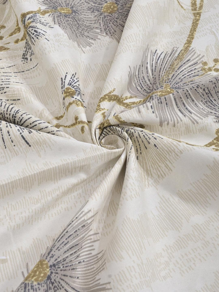 KLOTTHE Beige & Grey Floral 300 TC King Bedsheet with 2 Pillow Covers