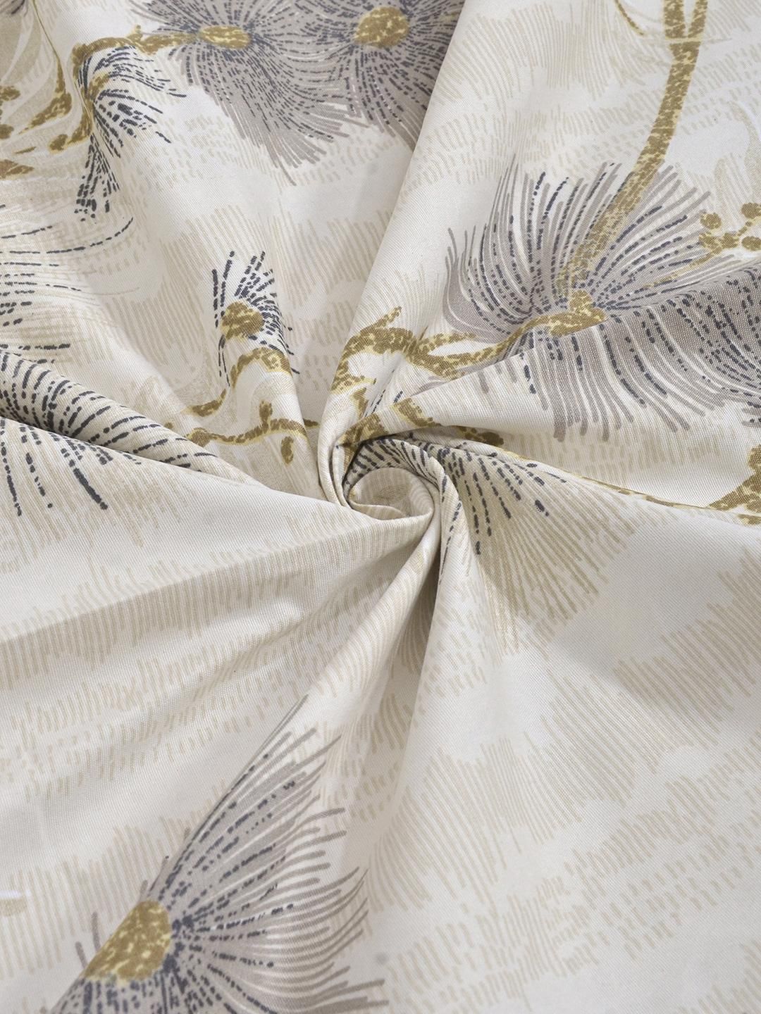 KLOTTHE Beige & Grey Floral 300 TC King Bedsheet with 2 Pillow Covers