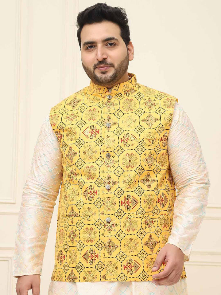 SOJANYA PLUS Lelaki Plus Size Printed Mandarin Collar Nehru Jaket