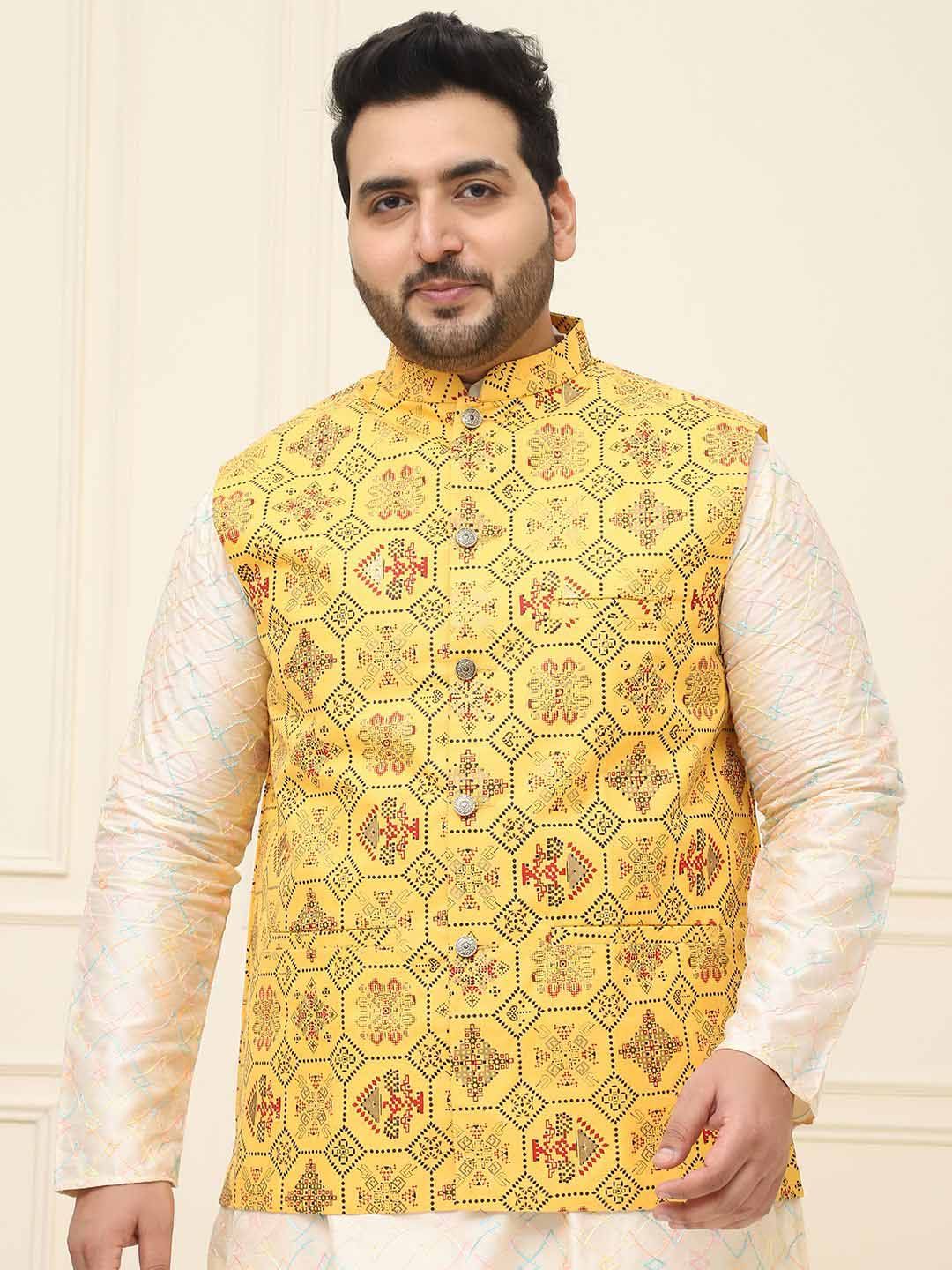 SOJANYA PLUS Lelaki Plus Size Printed Mandarin Collar Nehru Jaket