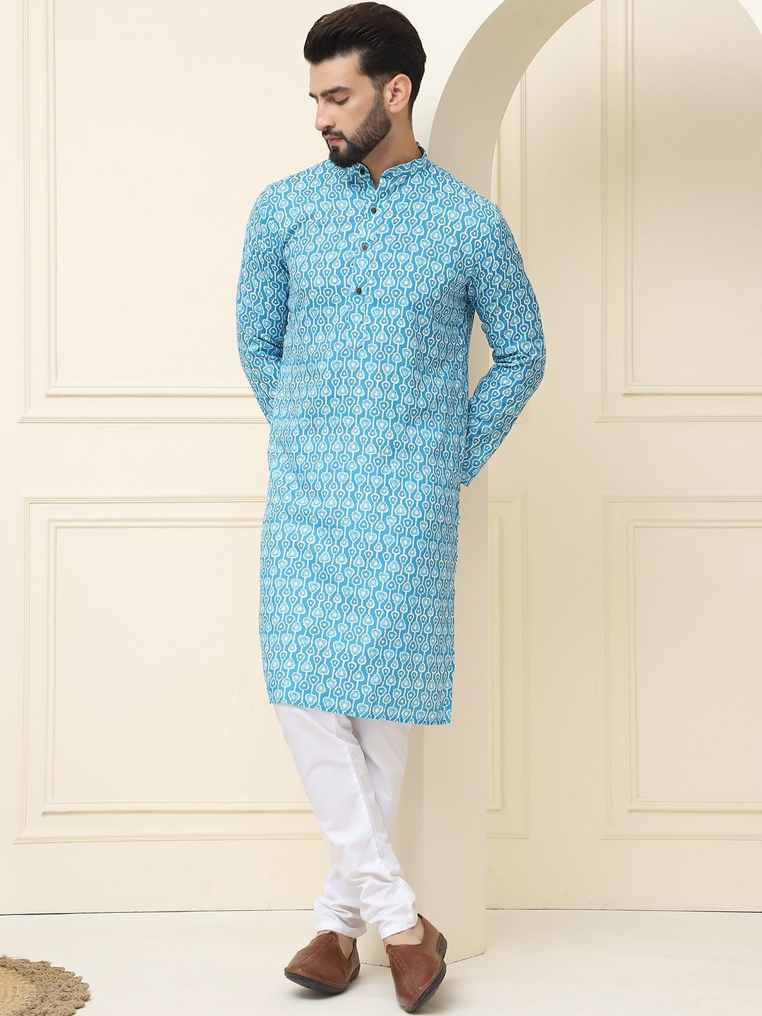 SOJANYA Kurta Kapas Tulen Bercetak Geometrik Biasa Dengan Pijama