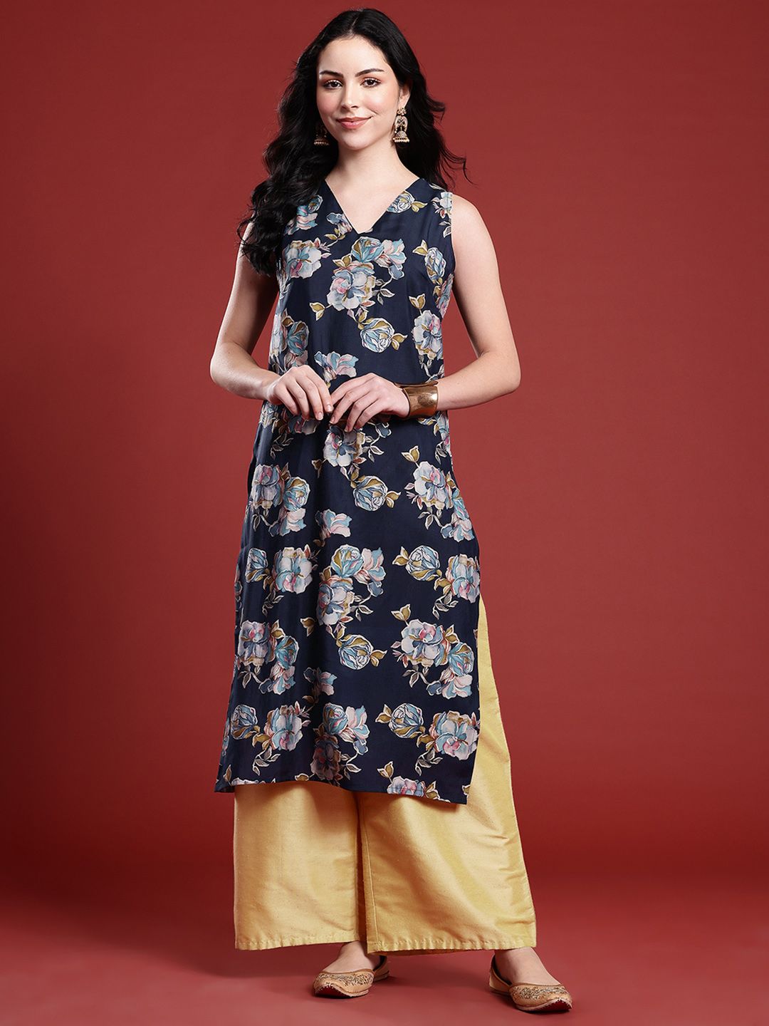 Anouk Floral Print Straight Kurta