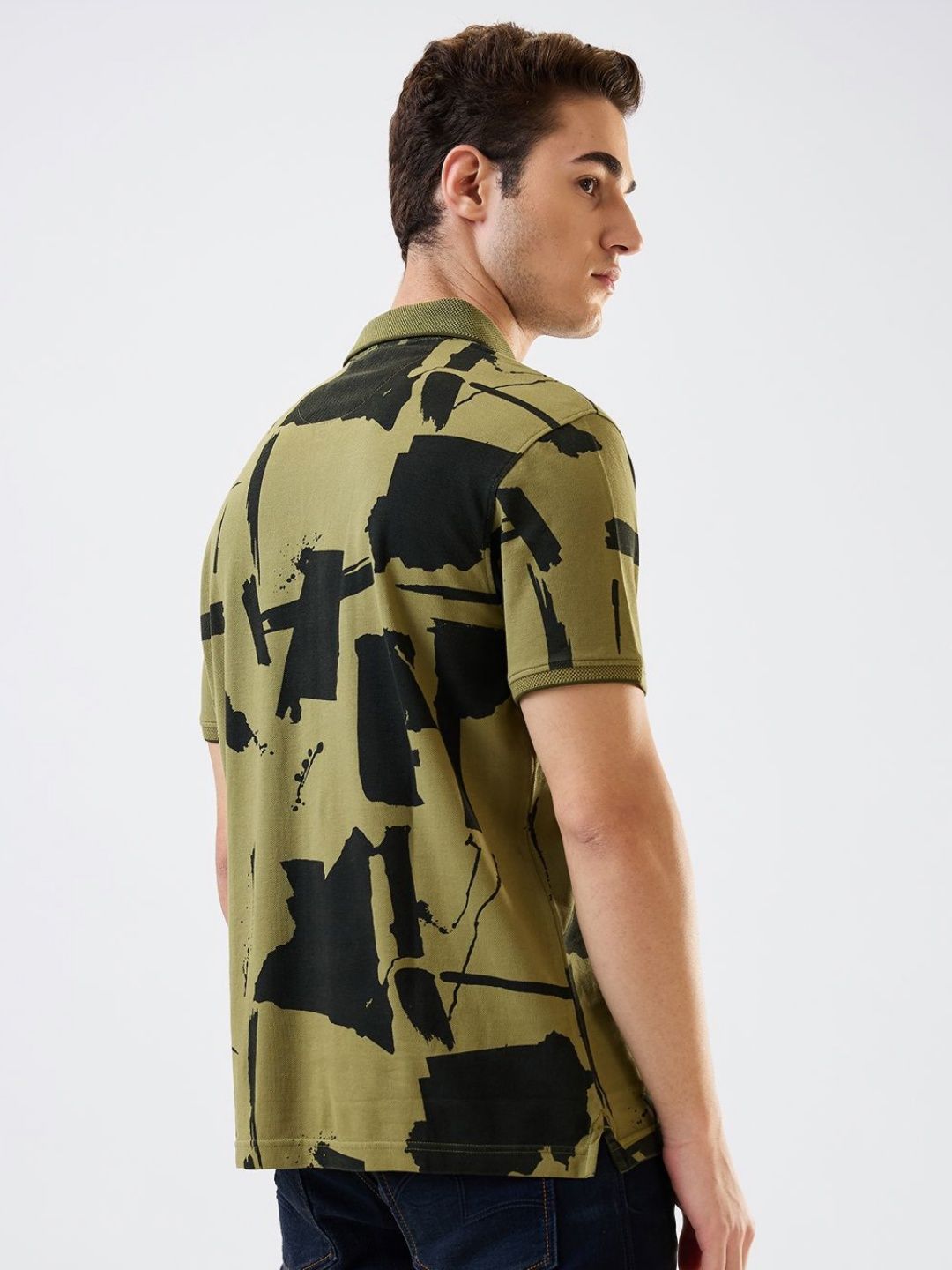 SPYKAR Men Abstract Printed Polo Collar Cotton Slim Fit T-shirt