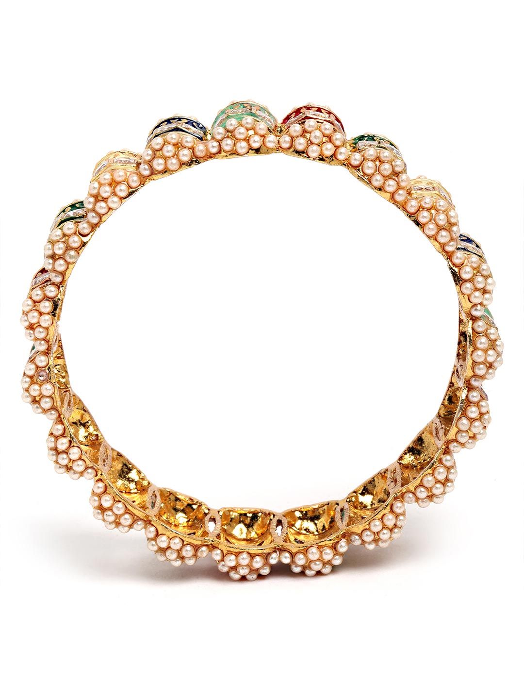 KARATCART Set Of 2 Gold-Plated & Red Stone Studded Rajwadi Bangle