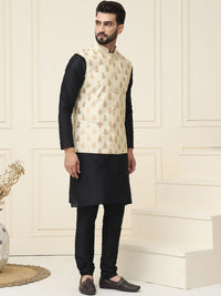 SOJANYA Mandarin Collar Silk Cotton Straight Kurta dengan jaket Churidar & Nehru