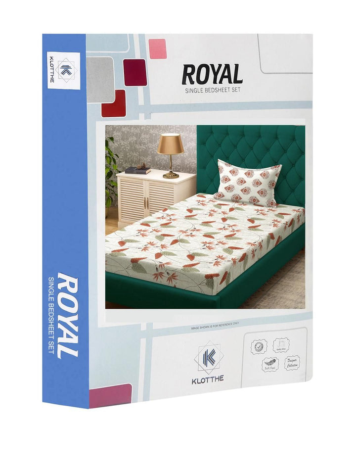 KLOTTHE Beige Floral Cotton Single Bedsheets