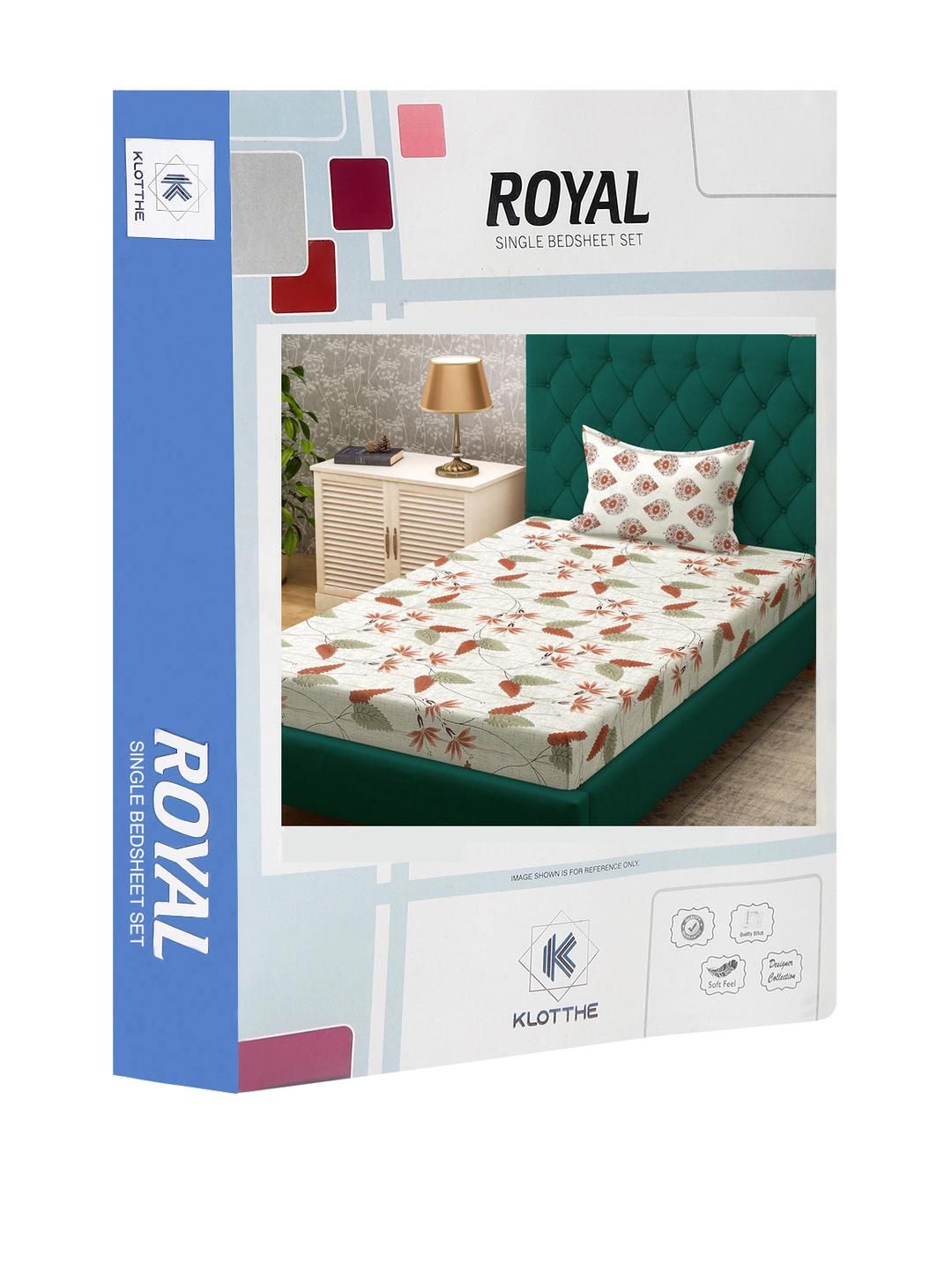 KLOTTHE Beige Floral Cotton Single Bedsheets