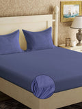 KLOTTHE Blue Cotton Breathable 300 TC Fitted King Bedsheet with 2 Pillow Covers-98 x 89 inches