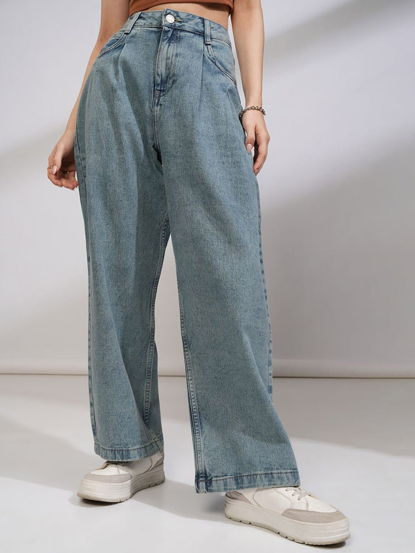 Tokyo Talkies Women High Rise Pleated Wideleg Jeans
