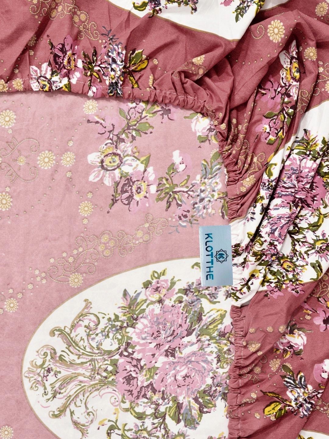 KLOTTHE Rust Floral 300 TC King Bedsheet with 2 Pillow Covers