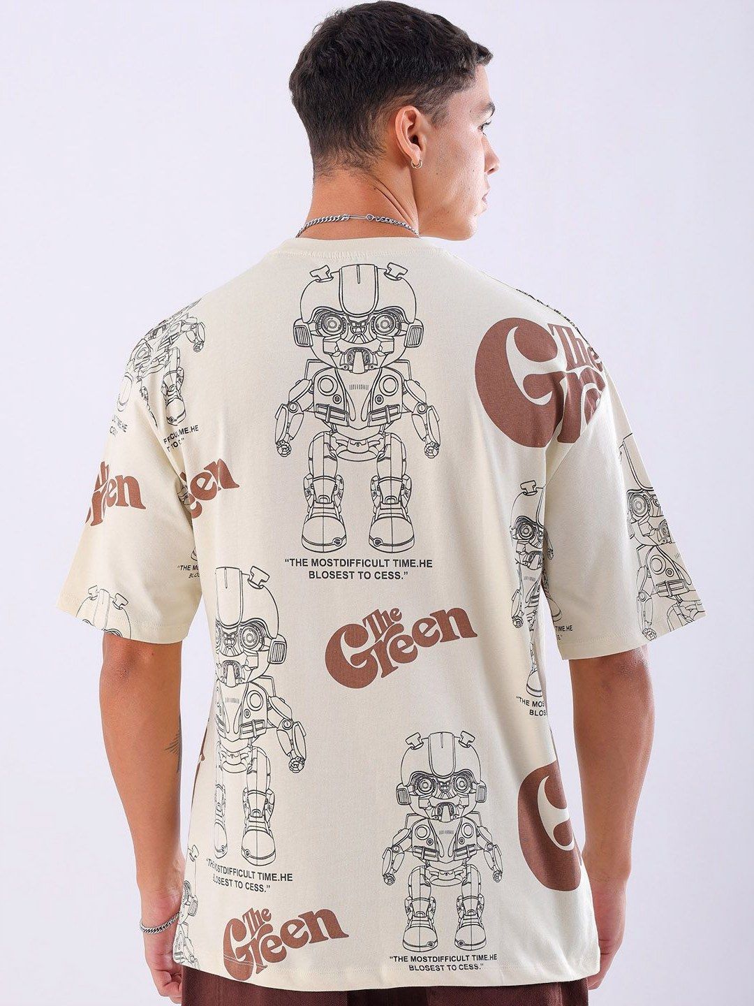 The Indian Garage Co Men Typography Printed Round Neck Cotton Oversized T-shirt