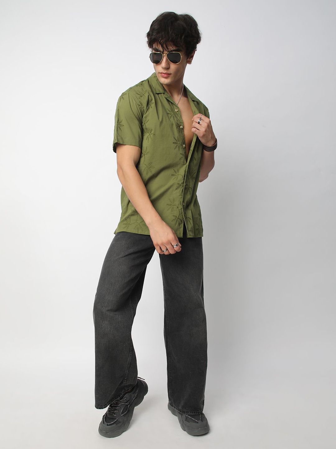 VASTRADO Men Classic Cuban Collar Floral Printed Cotton Oversized Casual Shirt