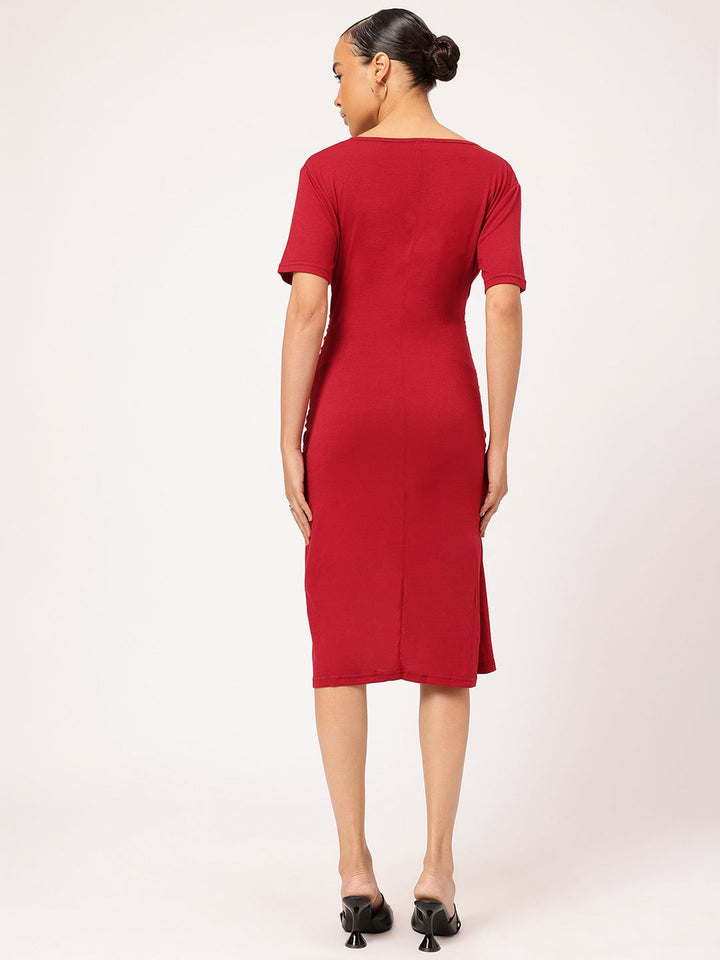 DressBerry Cherry Red Ruched Bodycon Dress