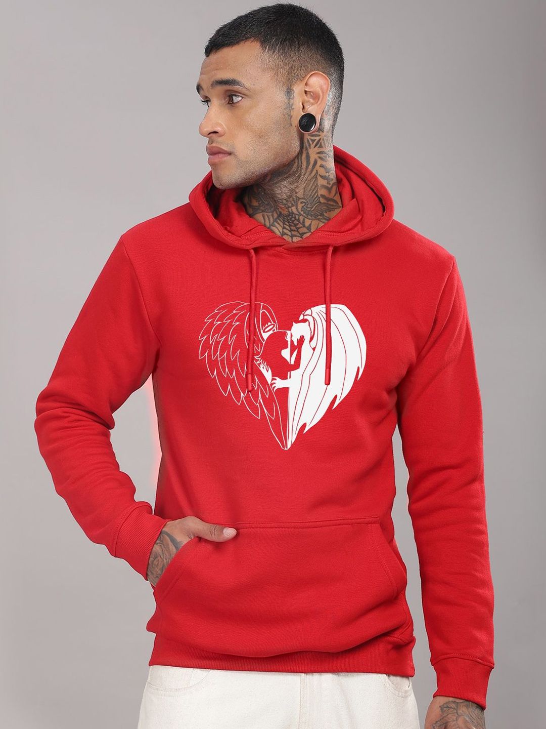 ADRO Men Graphic Printed Hood Cotton Pullover Sweatshirt