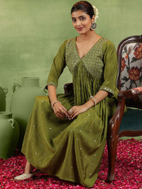 Libas Floral Embroidered V-Neck A-Line Kurta With Trousers