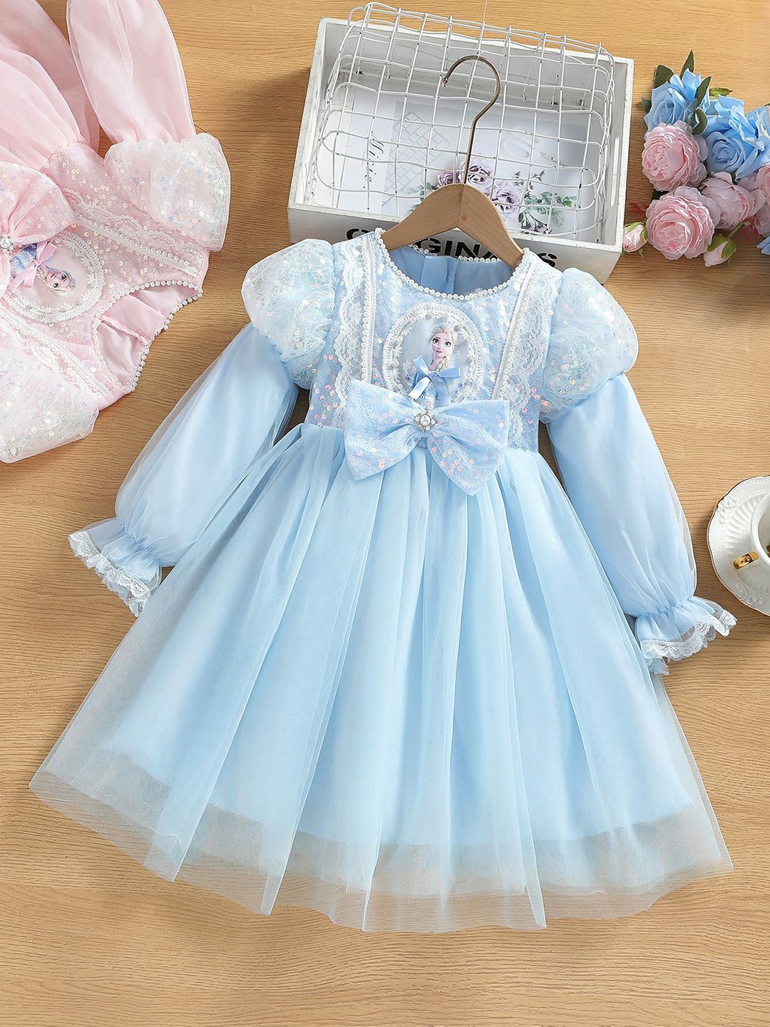 YK Girl Puff Sleeve Fit and Flare Dress