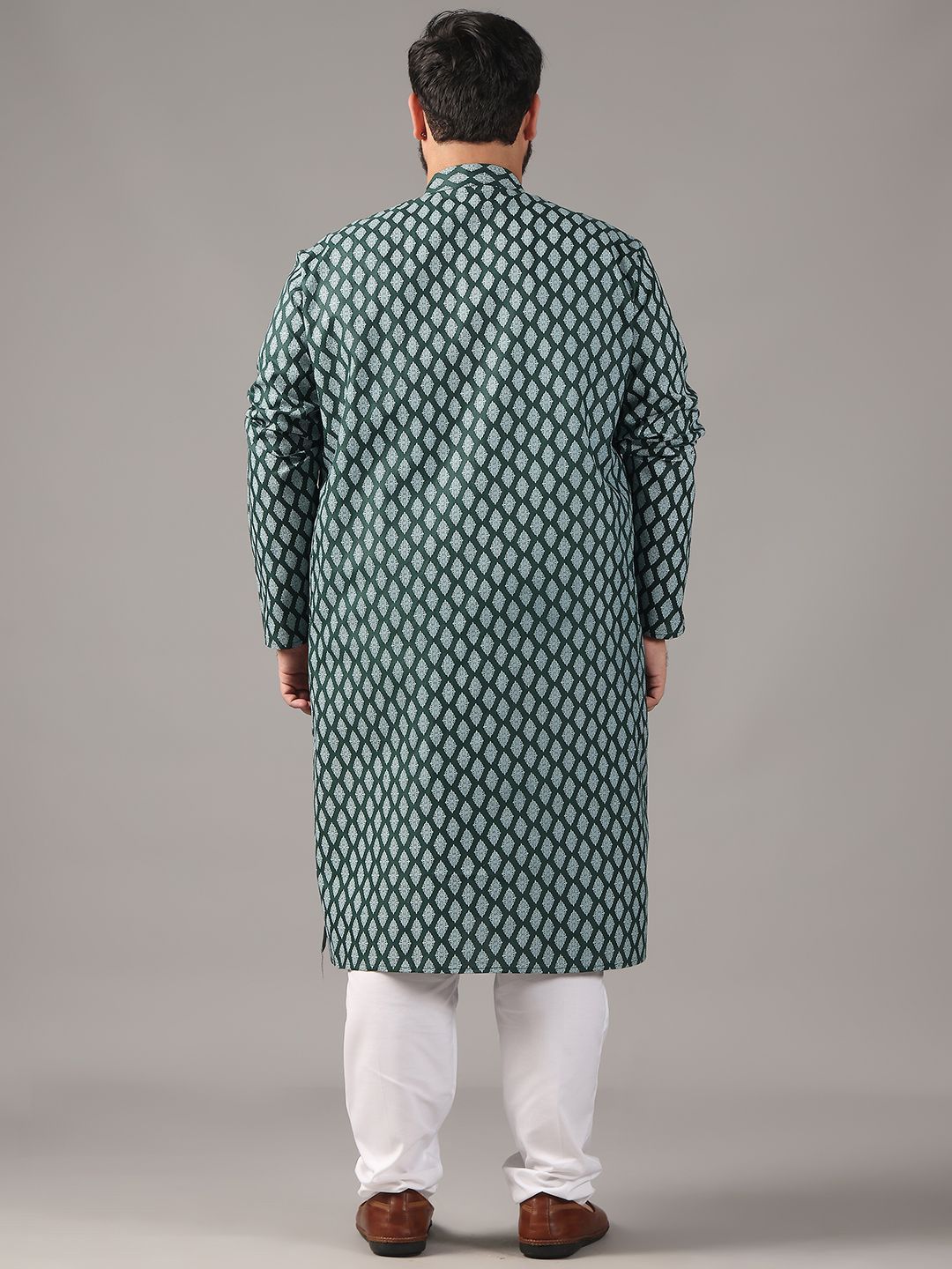 SOJANYA PLUS Plus Size Lelaki Motif Etnik Bercetak Kolar Jalur Kurta Lurus Dengan Piyama