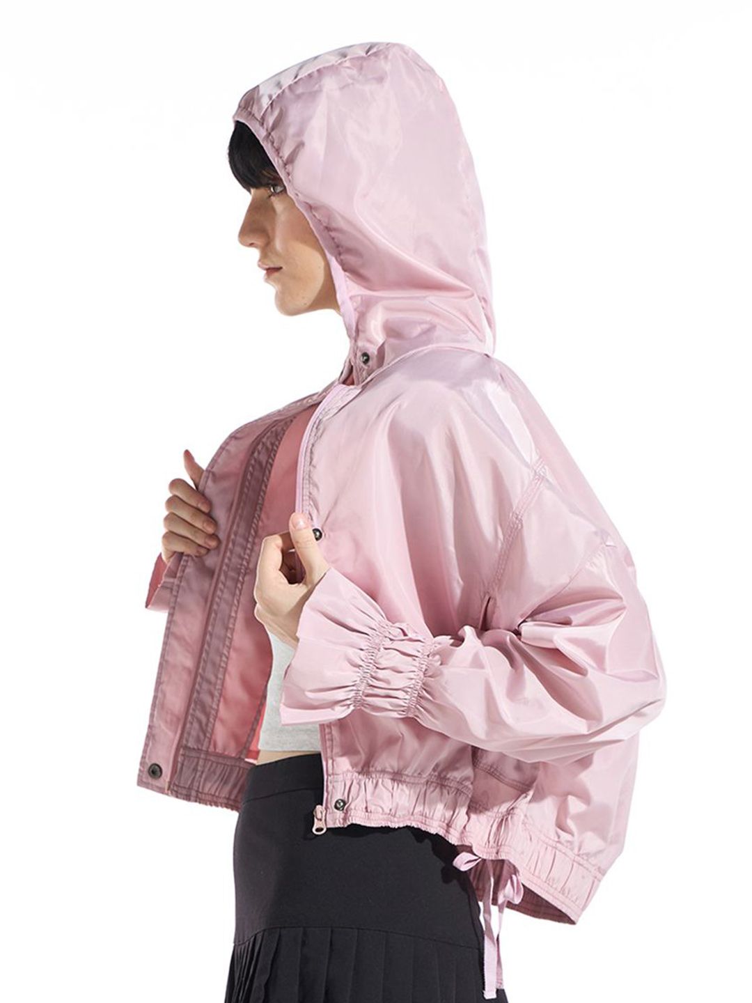 Bewakoof Women Peach Oversized Hooded Windcheater Jacket