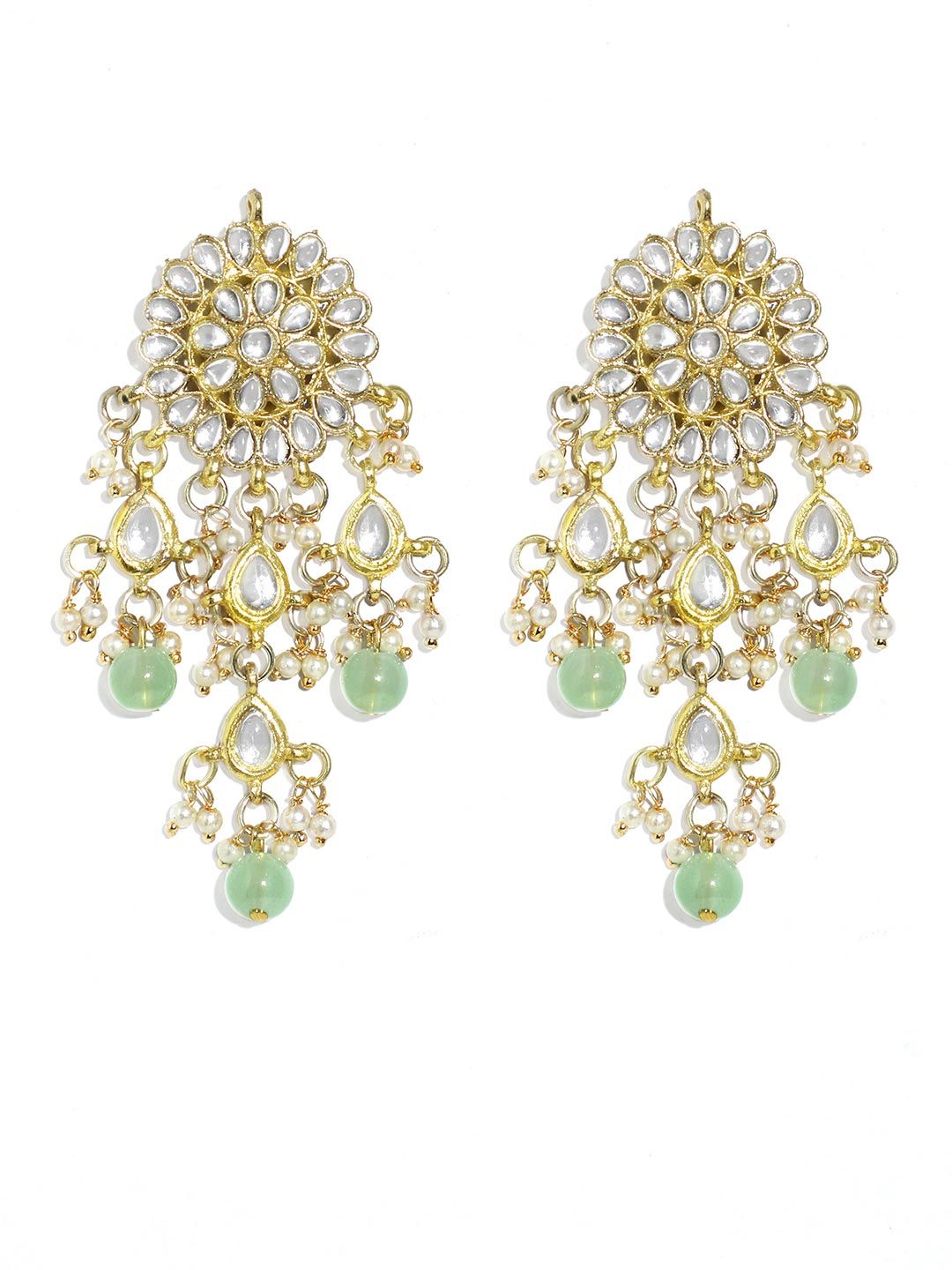 KARATCART Gold-Plated Lime-Green Kundan-Studded Choker Handcrafted Jewellery Set