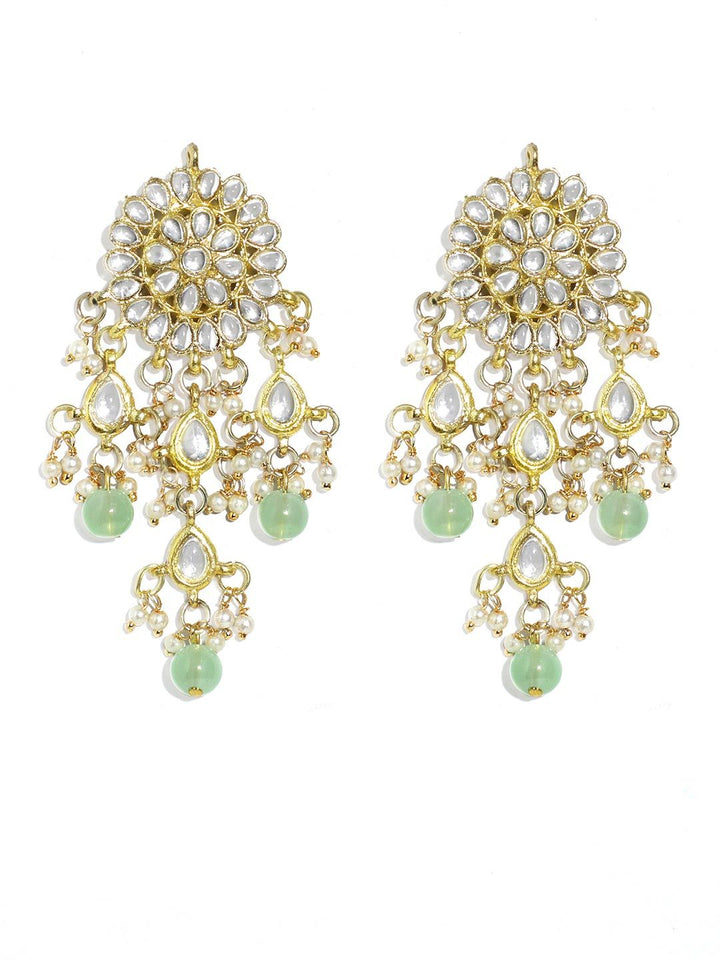 KARATCART Gold-Plated Lime-Green Kundan-Studded Choker Handcrafted Jewellery Set