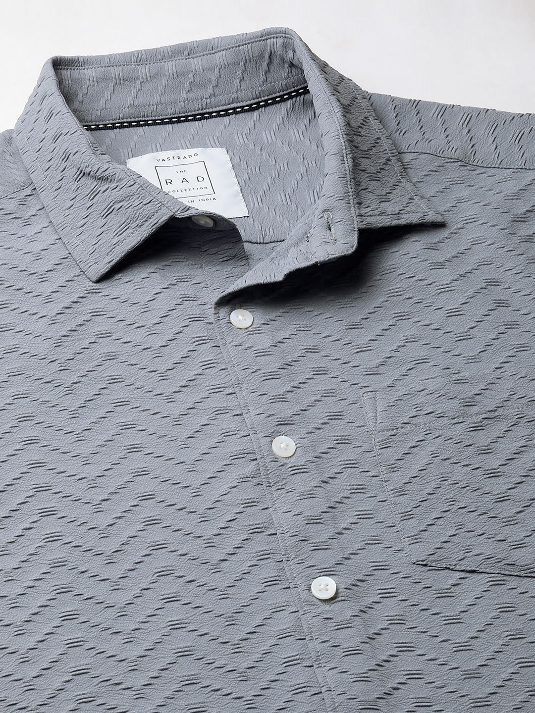 VASTRADO Men Classic Spread Collar Textured  Slim Fit Casual Shirt
