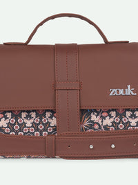 ZOUK Floral Printed Structured Satchel with Cut Work