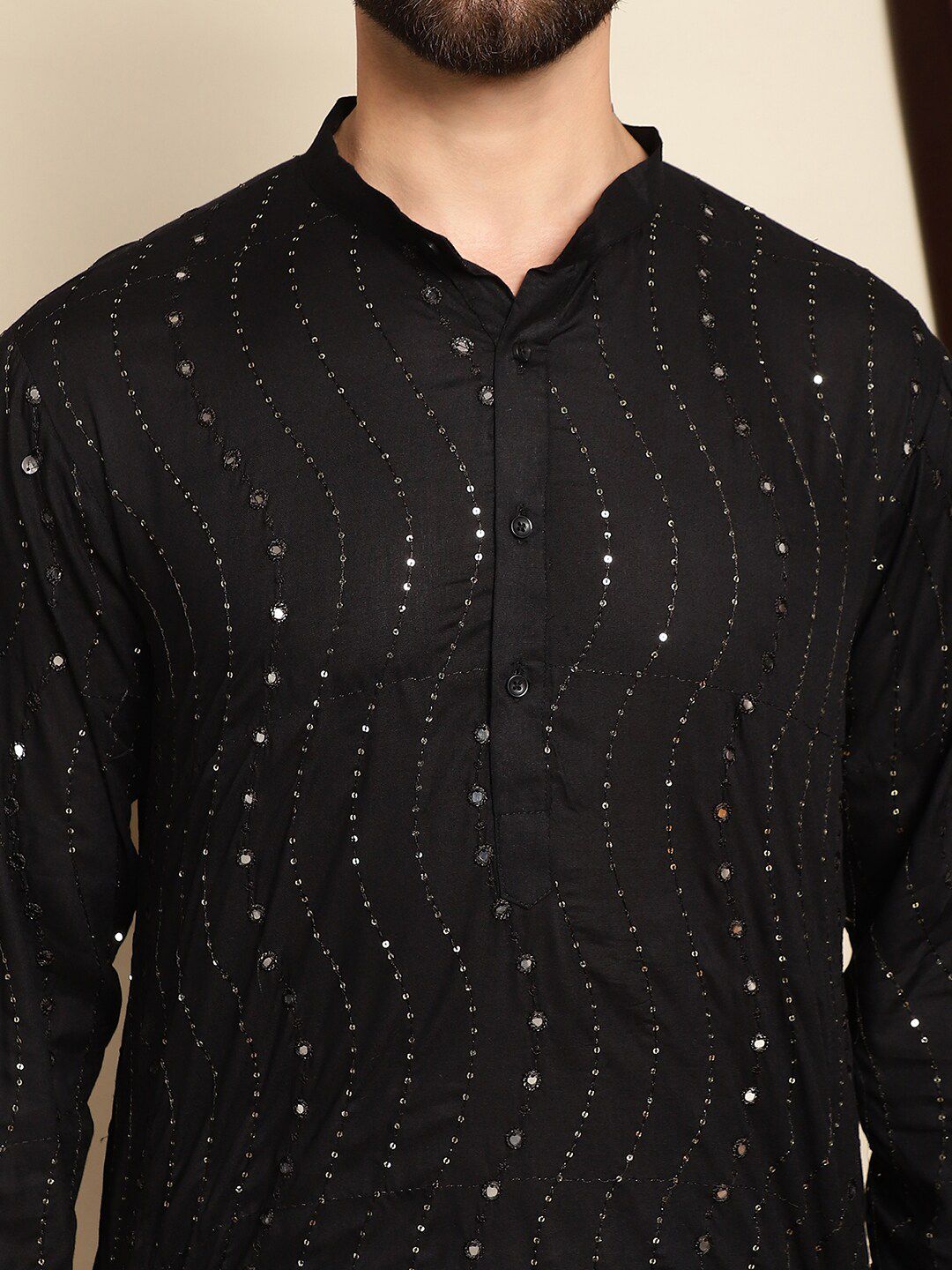 Anouk Men Ethnic Motifs Embroidered Regular Mirror Work Pure Cotton Kurta With Pyjama