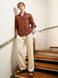 Campus Sutra Comfort Textured Spread Collar Cotton Casual Shirt