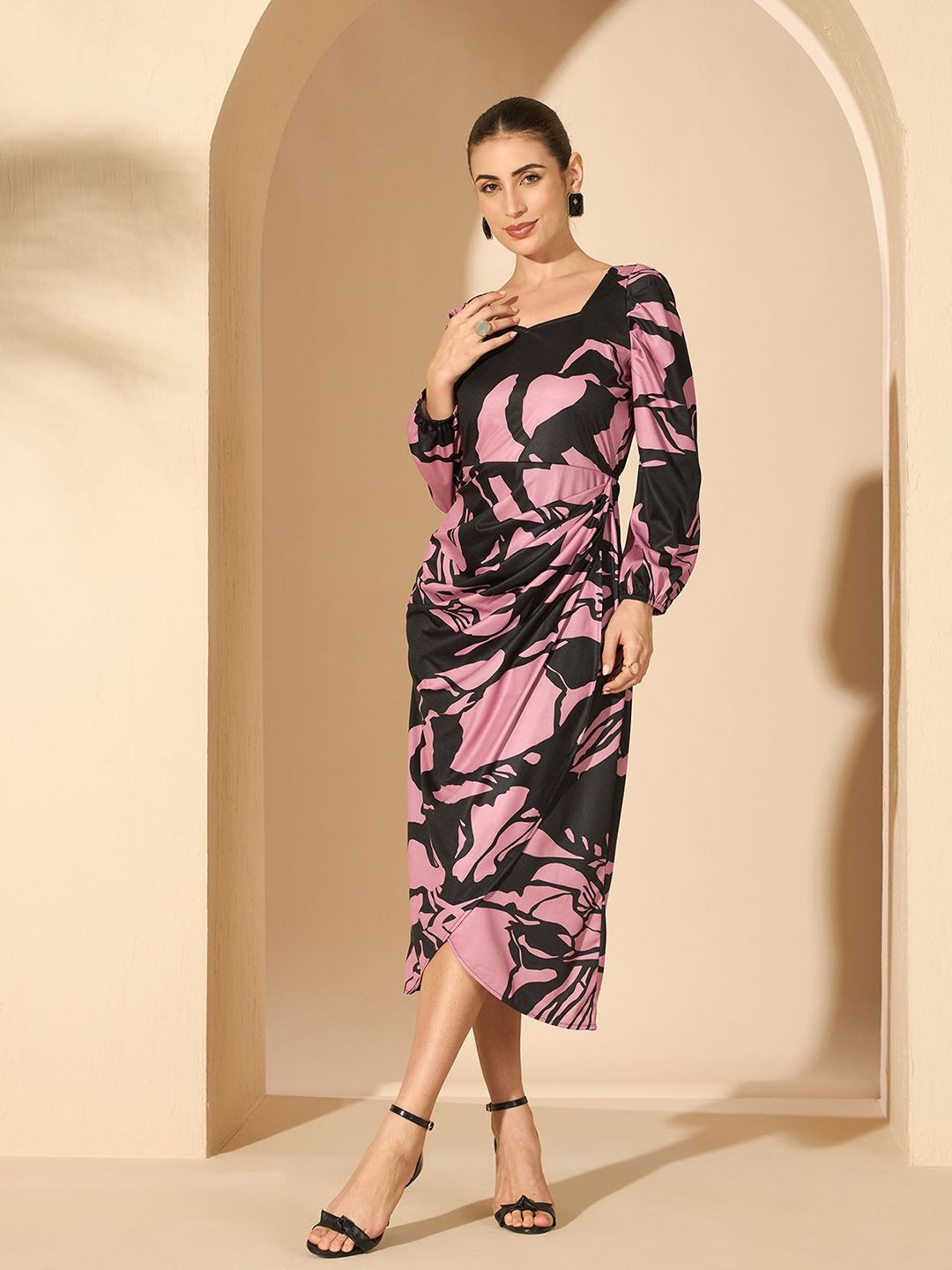 Antheaa Women Abstract Printecd Sheath Midi Dress