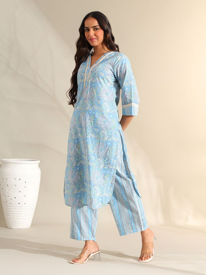 Kurta Kapas Tulen Mamicha Wanita Bercetak Bunga Biasa dengan Seluar