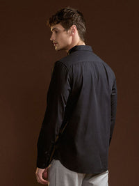 THE BEAR HOUSE Men Slim Fit Button-Down Collar Solid Cotton Formal Shirt