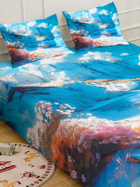 KLOTTHE Blue Floral Printed 400 TC Cadar King Superfine