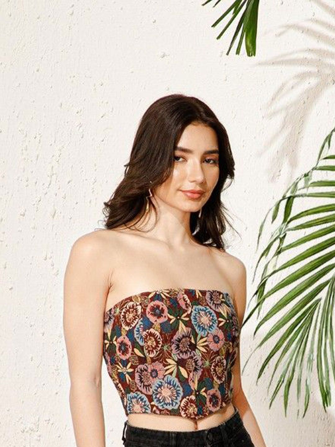 Berrylush Women Strapless Floral Print Cotton Crop Tube Top