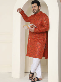 SOJANYA PLUS Ethnic Motifs Printed Cotton Linen Straight Kurta with Pyjamas